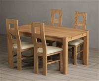 Thetford 150cm Oak Dining Table with 6 Black Natural Solid Oak Chairs