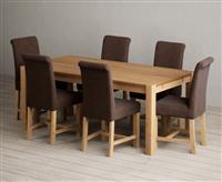Thetford 180cm Oak Dining Table with 6 Grey Scroll Back Chairs