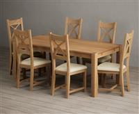 Thetford 180cm Oak Dining Table with 6 Grey Natural Solid Oak Chairs