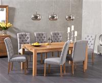 Thetford 180cm Oak Dining Table with 6 Grey Isabella Chairs