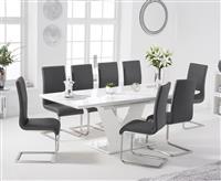 Extending Vittorio 160cm White High Gloss Dining Table with 4 Grey Austin Chairs