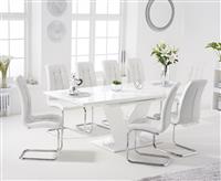 Extending Vittorio 160cm White High Gloss Dining Table with 4 White Vigo Chairs