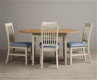Extending Warwick Oak and Cream Painted Dining Table with 4 Blue Warwick Chairs