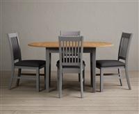 Extending Warwick Oak and Light Grey Painted Dining Table with 4 Charcoal Grey Warwick Chairs