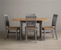 Extending Warwick Oak and Light Grey Painted Dining Table with 4 Oak Warwick Chairs