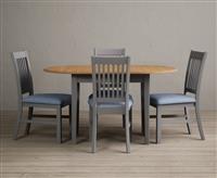 Extending Warwick Oak and Light Grey Painted Dining Table with 4 Linen Warwick Chairs