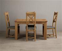 Extending Yateley 130cm Solid Oak Dining Table with 4 Grey Natural Solid Oak Chairs