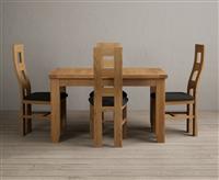 Extending Yateley 130cm Solid Oak Dining Table with 4 Brown Natural Solid Oak Chairs