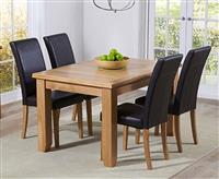 Extending Yateley 130cm Solid Oak Dining Table with 4 Black Olivia Chairs