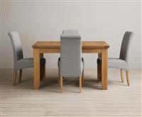 Extending Yateley 130cm Solid Oak Dining Table with 4 Blue Scroll Back Chairs