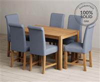York 120cm Solid Oak Dining Table with 6 Blue Scroll Back Chairs