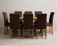 York 120cm Solid Oak Dining Table with 8 Natural Scroll Back Chairs
