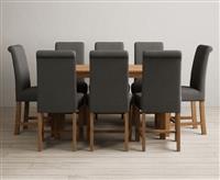 York 120cm Solid Oak Dining Table with 6 Brown Scroll Back Chairs