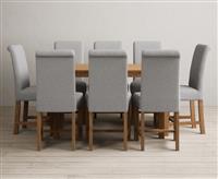 York 120cm Solid Oak Dining Table with 8 Charcoal Grey Scroll Back Chairs