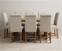 York 120cm Solid Oak Dining Table with 8 Brown Scroll Back Chairs