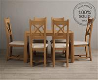 York 120cm Solid Oak Dining Table with 6 Linen Natural Solid Oak Chairs