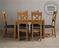 York 120cm Solid Oak Dining Table with 6 Charcoal Grey Natural Solid Oak Chairs