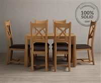 York 120cm Solid Oak Dining Table with 6 Brown Natural Solid Oak Chairs