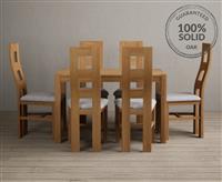 York 120cm Solid Oak Dining Table with 6 Light Grey Natural Chairs