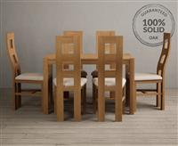 York 120cm Solid Oak Dining Table with 6 Linen Natural Chairs