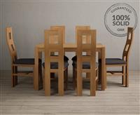 York 120cm Solid Oak Dining Table with 6 Charcoal Grey Natural Chairs
