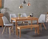 York 120cm Solid Oak Dining Table With 2 Light Grey Orson Fabric Chairs And 2 Benches