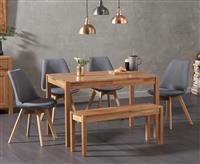 York 120cm Solid Oak Dining Table With 2 Dark Grey Orson Fabric Chairs And 2 Benches