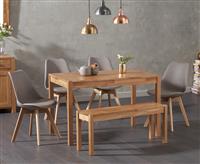 York 120cm Solid Oak Dining Table With 2 Mink Orson Faux Leather Chairs And 2 York Benches