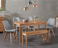 York 120cm Solid Oak Dining Table With 4 Light Grey Orson Faux Leather Chairs And 2 York Benches
