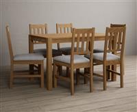 York 120cm Solid Oak Dining Table with 6 Blue York Chairs
