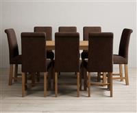 York 150cm Solid Oak Dining Table with 6 Blue Scroll Back Chairs