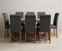 York 150cm Solid Oak Dining Table with 8 Grey Scroll Back Chairs
