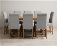 York 150cm Solid Oak Dining Table with 8 Blue Scroll Back Chairs