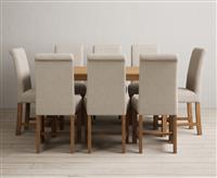 York 150cm Solid Oak Dining Table with 8 Grey Scroll Back Chairs