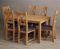 York 150cm Solid Oak Dining Table with 6 Charcoal Grey Natural Solid Oak Chairs