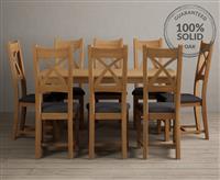 York 150cm Solid Oak Dining Table with 8 Charcoal Grey Natural Solid Oak Chairs