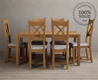 York 150cm Solid Oak Dining Table with 6 Light Grey Natural Solid Oak Chairs