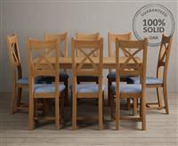 York 150cm Solid Oak Dining Table with 8 Blue Natural Solid Oak Chairs