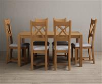 York 150cm Solid Oak Dining Table with 6 Light Grey Natural Solid Oak Chairs