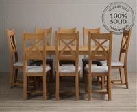 York 150cm Solid Oak Dining Table with 8 Light Grey Natural Solid Oak Chairs