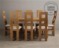 York 150cm Solid Oak Dining Table with 8 Linen Natural Chairs