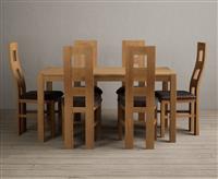 York 150cm Solid Oak Dining Table with 6 Brown Natural Chairs