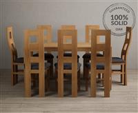 York 150cm Solid Oak Dining Table with 8 Charcoal Grey Natural Chairs