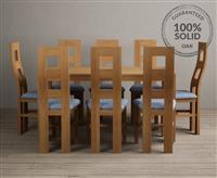 York 150cm Solid Oak Dining Table with 8 Blue Natural Chairs