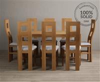 York 150cm Solid Oak Dining Table with 8 Light Grey Natural Chairs