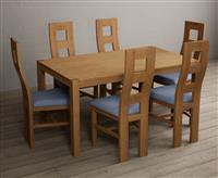 York 150cm Solid Oak Dining Table with 6 Blue Natural Chairs