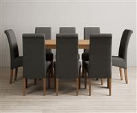 York 150cm Solid Oak Dining Table with 8 Blue Scroll Back Chairs
