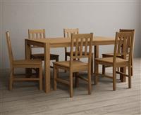 York 150cm Solid Oak Dining Table with 6 Light Grey York Chairs