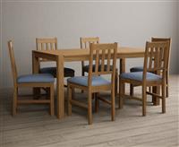 York 150cm Solid Oak Dining Table with 6 Blue York Chairs