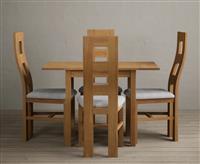Extending York 70cm Solid Oak Dining Table With 4 Blue Flow Back Chairs